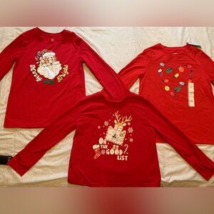 Lot of 3 girls Christmas long sleeved tees red size 10-12